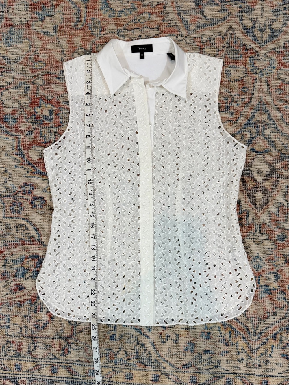 Theory Cotton Silk Eyelet Lace Dainty Sleeveless Button Front Blouse White M - Picture 6 of 9